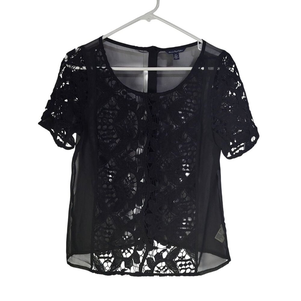 AMERICAN EAGLE Women's Small Y2K Lace Sheer Whimsigoth Fairy Blouse Top - Picture 3 of 12